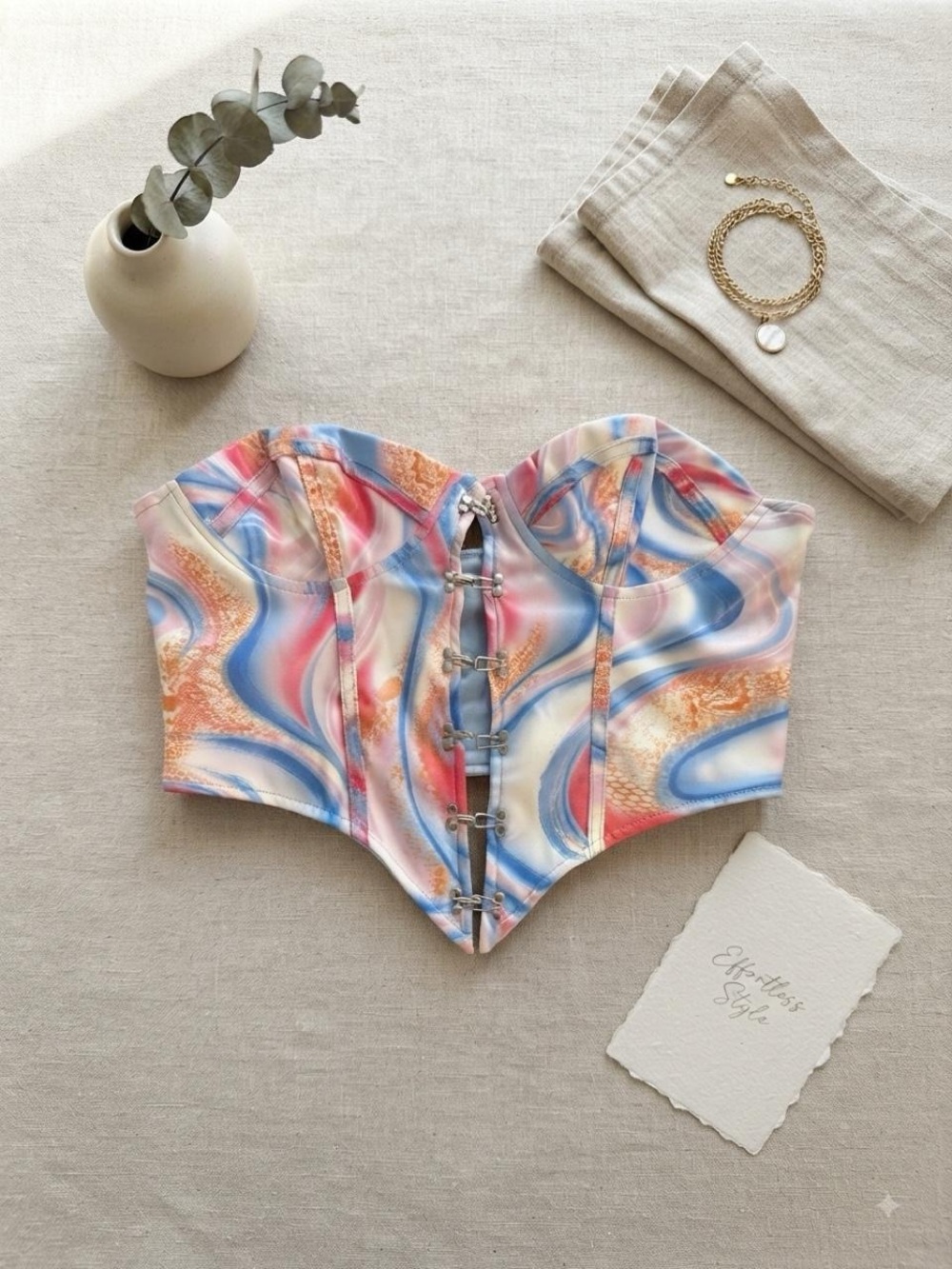 SHEIN Multicolor Swirl Strapless Corset Bustier
